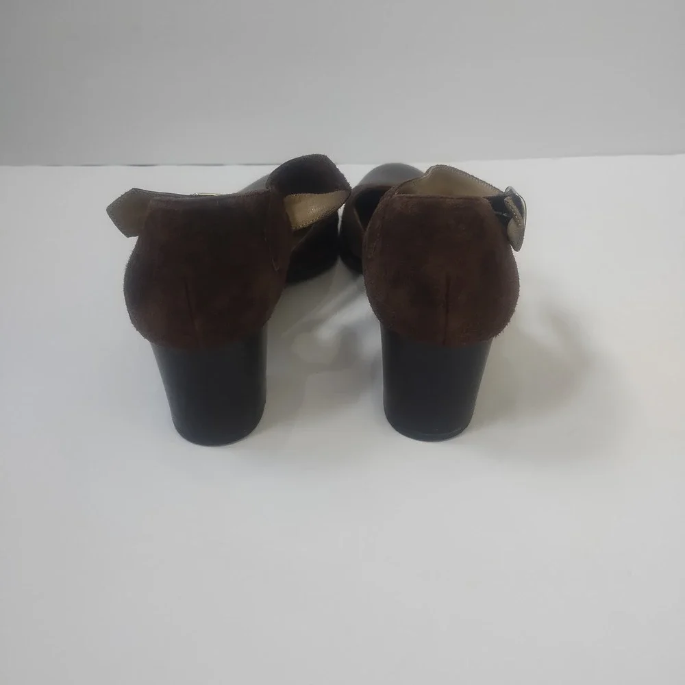 Nordstrom Mary Jane Heels Womens 7.5 Chocolate Brown Suede Leather Made in Italy